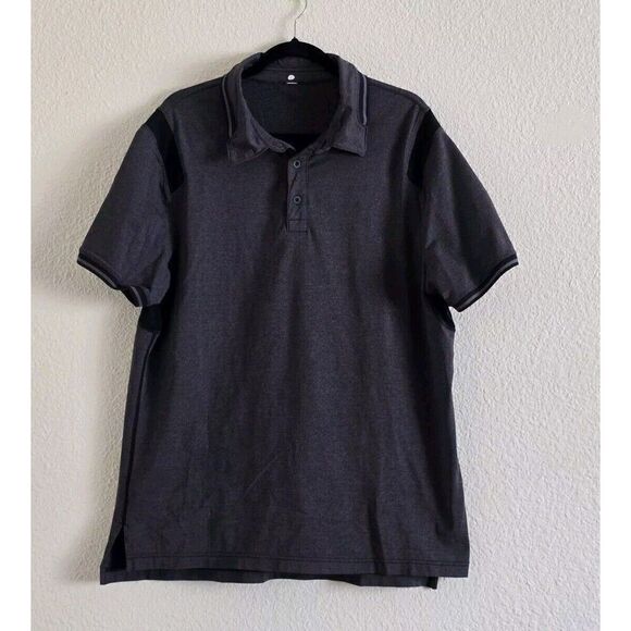 Lululemon Precision Polo Shirt Short Sleeve XL Heather Gray Black Tennis Golf - Picture 1 of 7